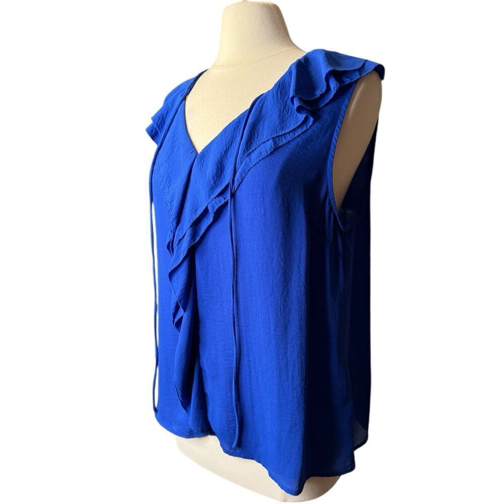 Skies Are Blue Sleeveless Royal Blue Ruffle Blouse Women’s XL Boho Flowy